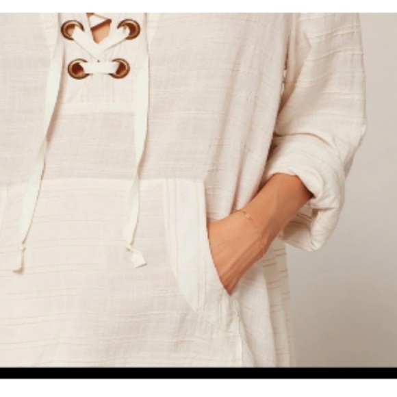 L*Space Love Letters‎ Hoodie Lace Up Tunic In Cream, Women’s Size Small - Picture 4 of 16